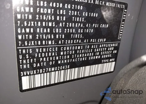 2024 Volkswagen Taos 1.5T Se z USA, uszkodzony, nr VIN 3VVUX7B27RM020438